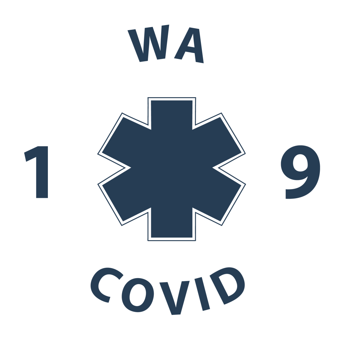 WA COVID-19 Primary Logo,  white shield with navy text