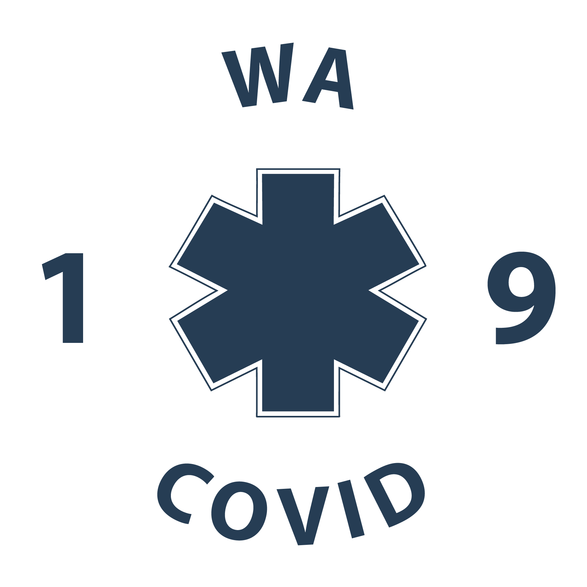 WA COVID-19 Primary Logo,  white shield with navy text